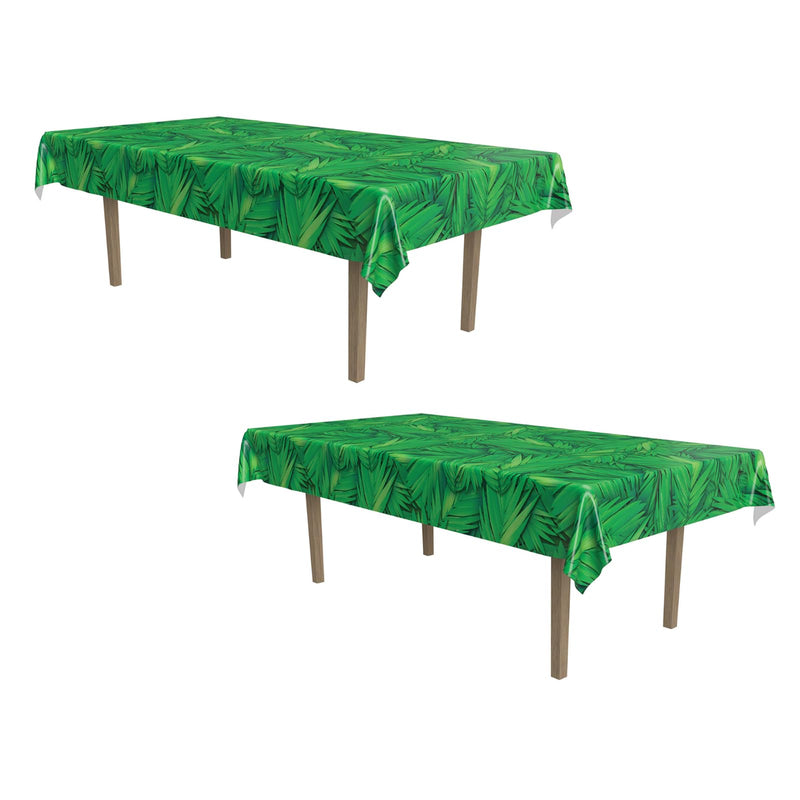 Beistle Palm Leaf Tablecovers, 54” x 108”, 2 Pieces – Plastic Table Cloth, Hawaiian Party Decorations, Tropical Table Cloth, Jungle Tablecloth, Hawaiian Table Cloth, Luau Party Decorations
