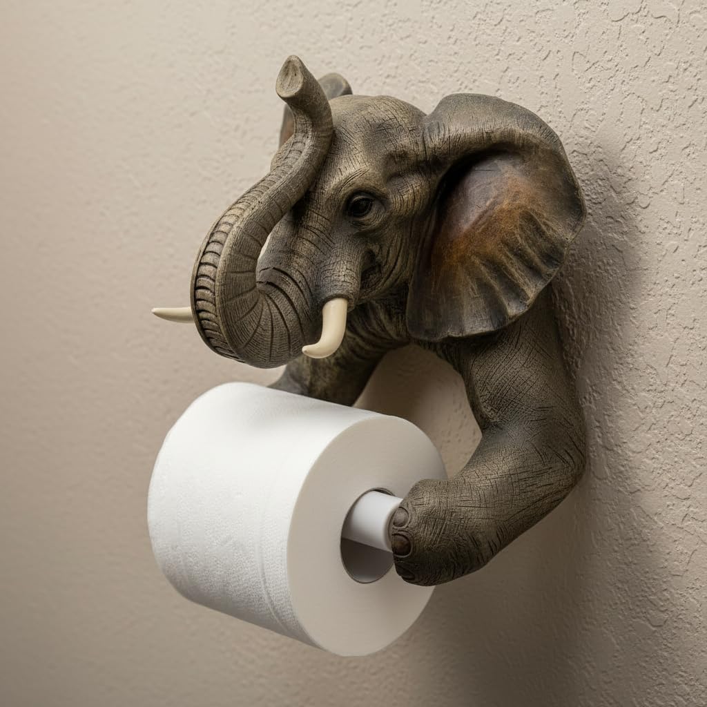 Comfy Hour Wildlife Collection 9" Elephant Toilet Paper Roll Holder, Resin