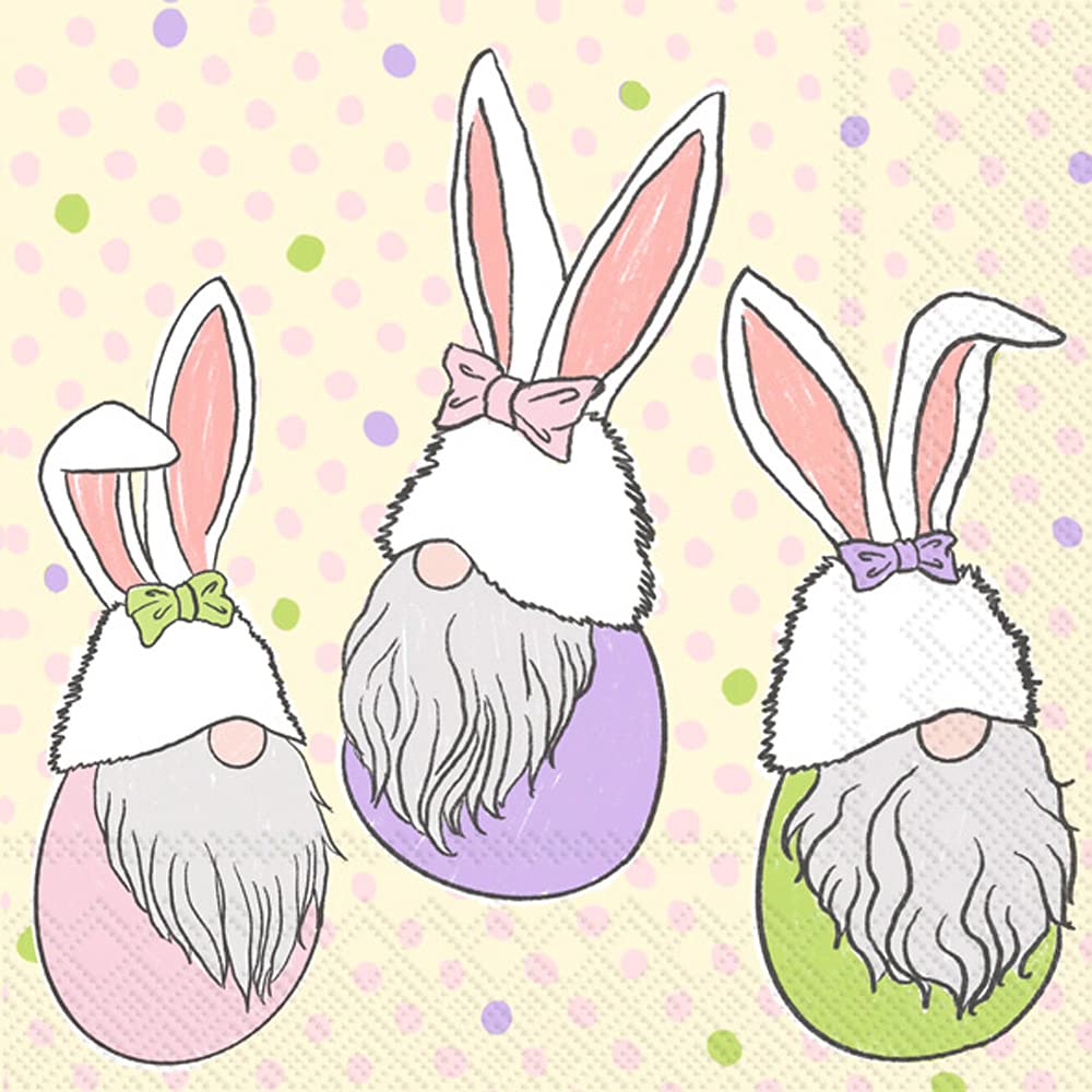 Boston International IHR 3-Ply Paper Napkins, 20-Count Cocktail Size, Easter Gnomes