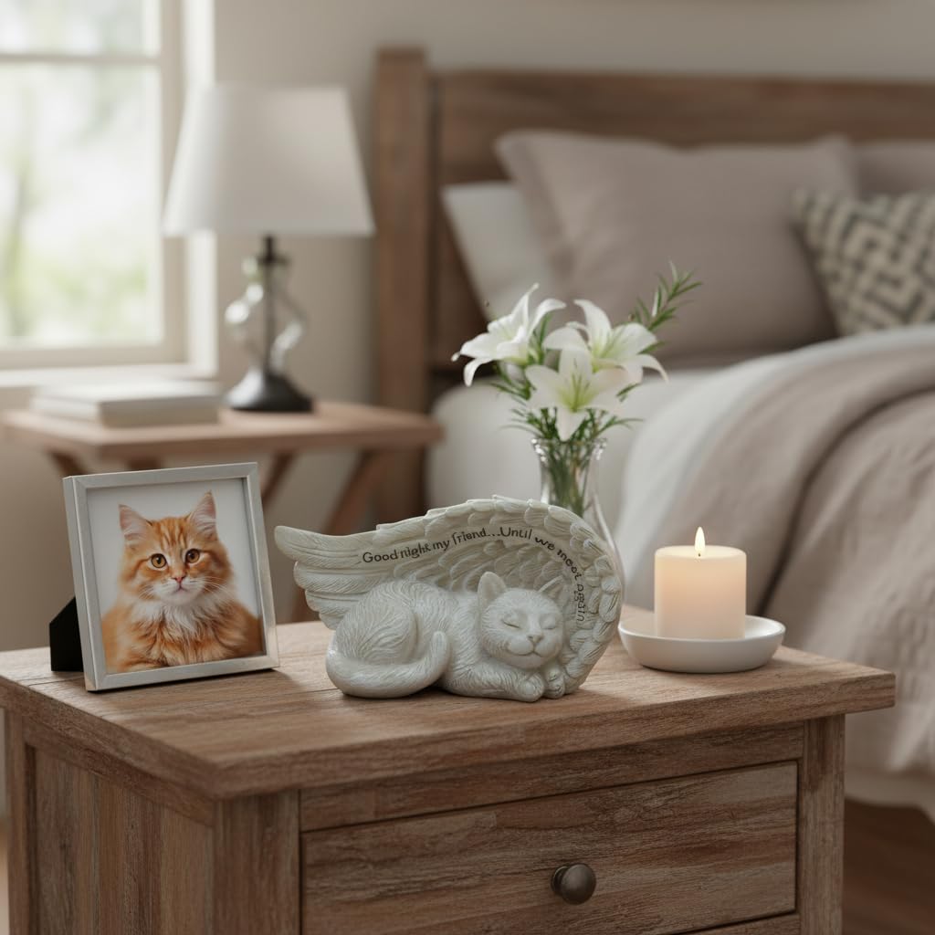 Comfy Hour 8.2 Inch Cat Memorial Figurine, Angel Wing Statue