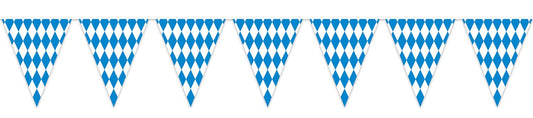 Beistle Plastic Oktoberfest Bavarian Pennant Banner for German Theme Party Supplies, 11" x 12', Blue/White