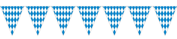 Beistle Plastic Oktoberfest Bavarian Pennant Banner for German Theme Party Supplies, 11" x 12', Blue/White