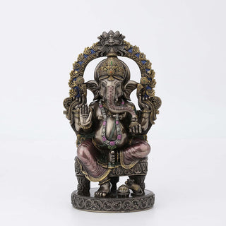 Veronese Design 10 1/4 Inch Tall Lord Ganesha Sitting On Throne with Temple Arch Hindu Elephant God Fortune Cold Cast Bronzed Resin Statue Religious Home Decor Spiritual Collectibles