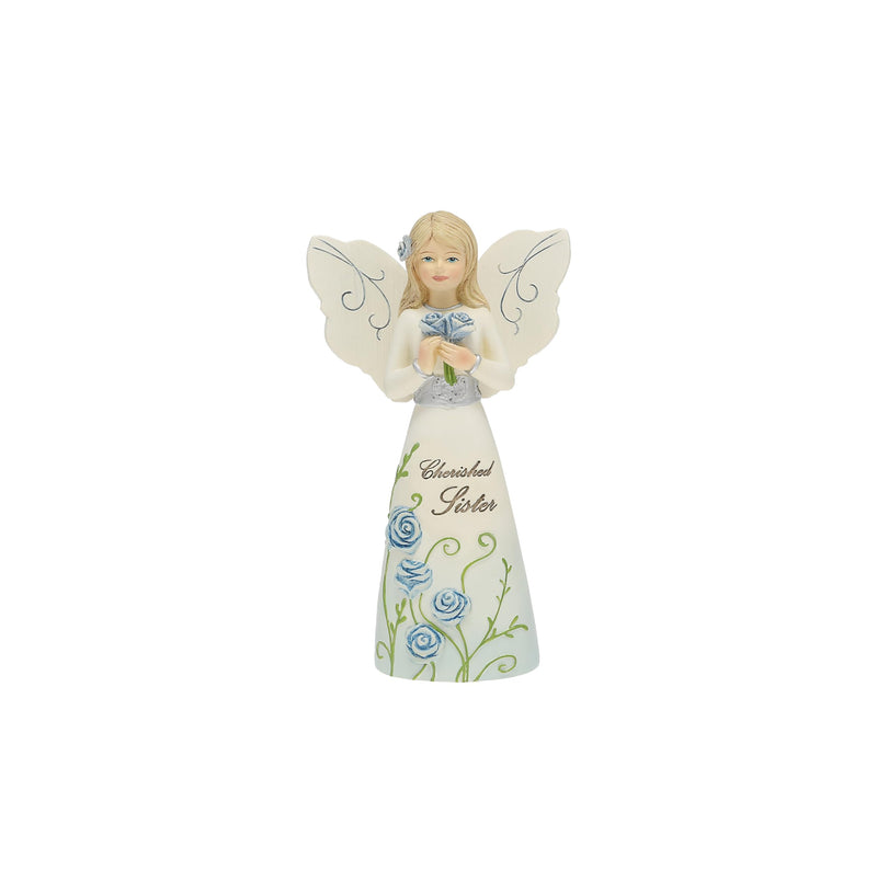 Pavilion - Cherished Sister - 5&quot; Angel Figurine Floral Spring Home Decor Sister Sibling from Brother Present