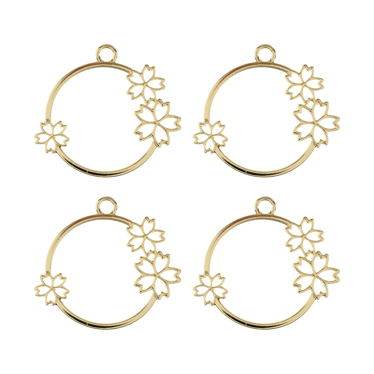 John Bead Charm, Pendant Circle with Flowers, Gold