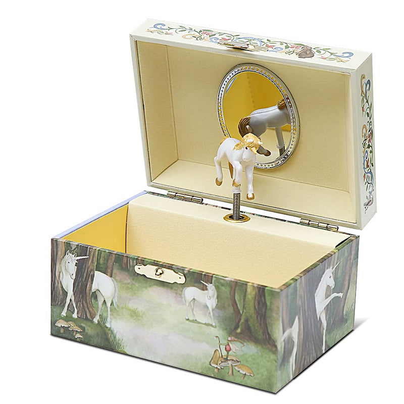 Enchantmints Gentle Unicorn Jewelry Box Spins to &quot;The Unicorn&quot; Oval Mirror Treasure Storage