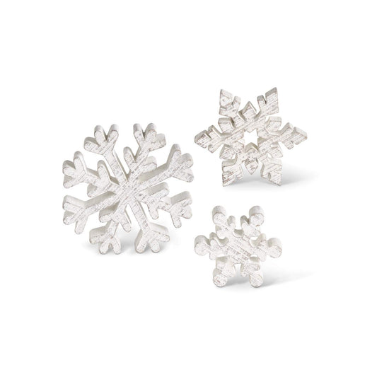 K&K Interiors 53945A Set of 3 Small Wooden Whitewashed Snowflakes