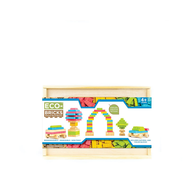 ONCE KIDS Eco-Bricks Wood Blocks for Ages 4 &amp; up - 109, 206 Pieces Kids Building Blocks – Customizable Building Toys