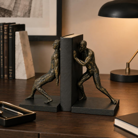 Comfy Hour Farmhouse Home Decor Collection Resin Set of 2 Gymnastic Men Bookends Art Bookends Solid Heavy Weight, Black