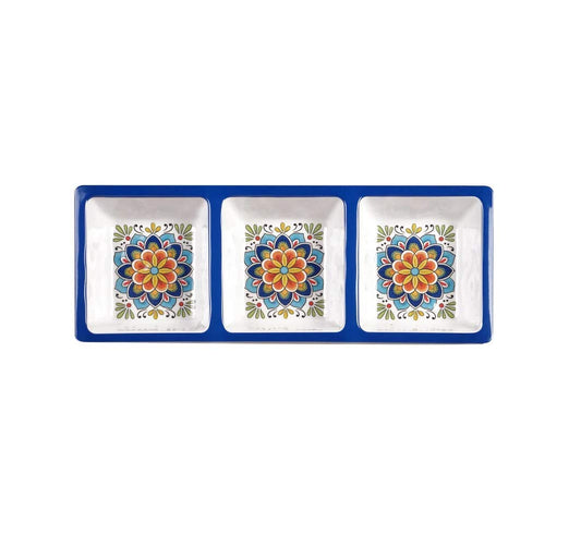 Certified International 28188 Melamine Heavy Weight Collection Portofino 3-Section Relish Tray, 450 Grams, 14.5-inch Length