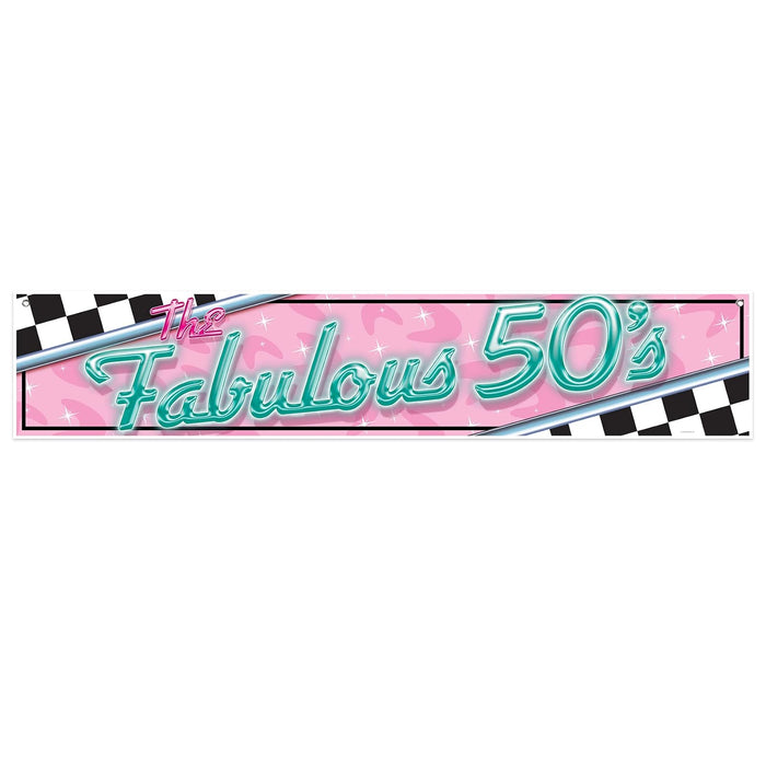 Beistle Banner, 12" x 5', Pink/Blue/Black/White