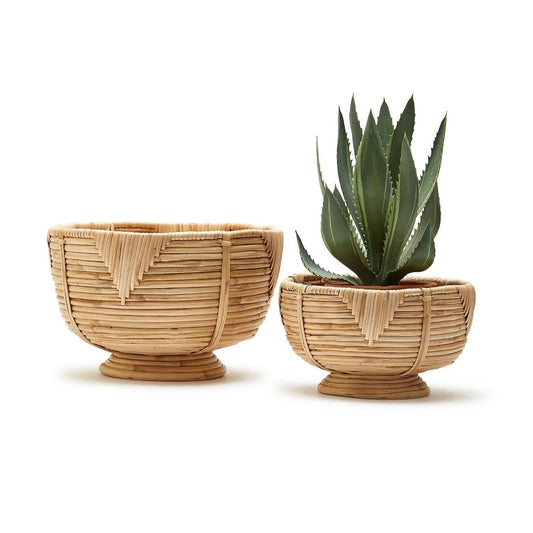 Two's Company Bati Set of 2 Pedestal Basket Includes 2 Sizes - Cane