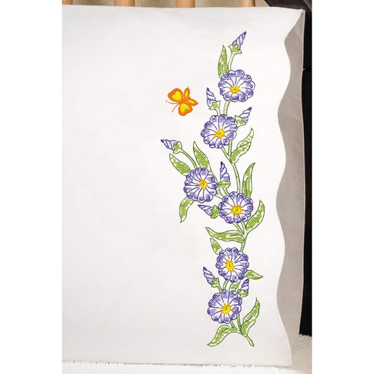 Design Works Crafts Tobin Stamped Pillowcases, Morning Glories, 20" x 30" Embroidery Kit