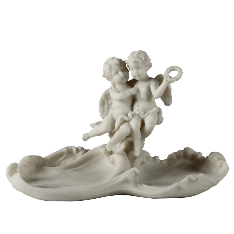 Veronese Design 9 1/8 Inch Length Twin Cherubs On Wave Dish Tray Resin Sculpture
