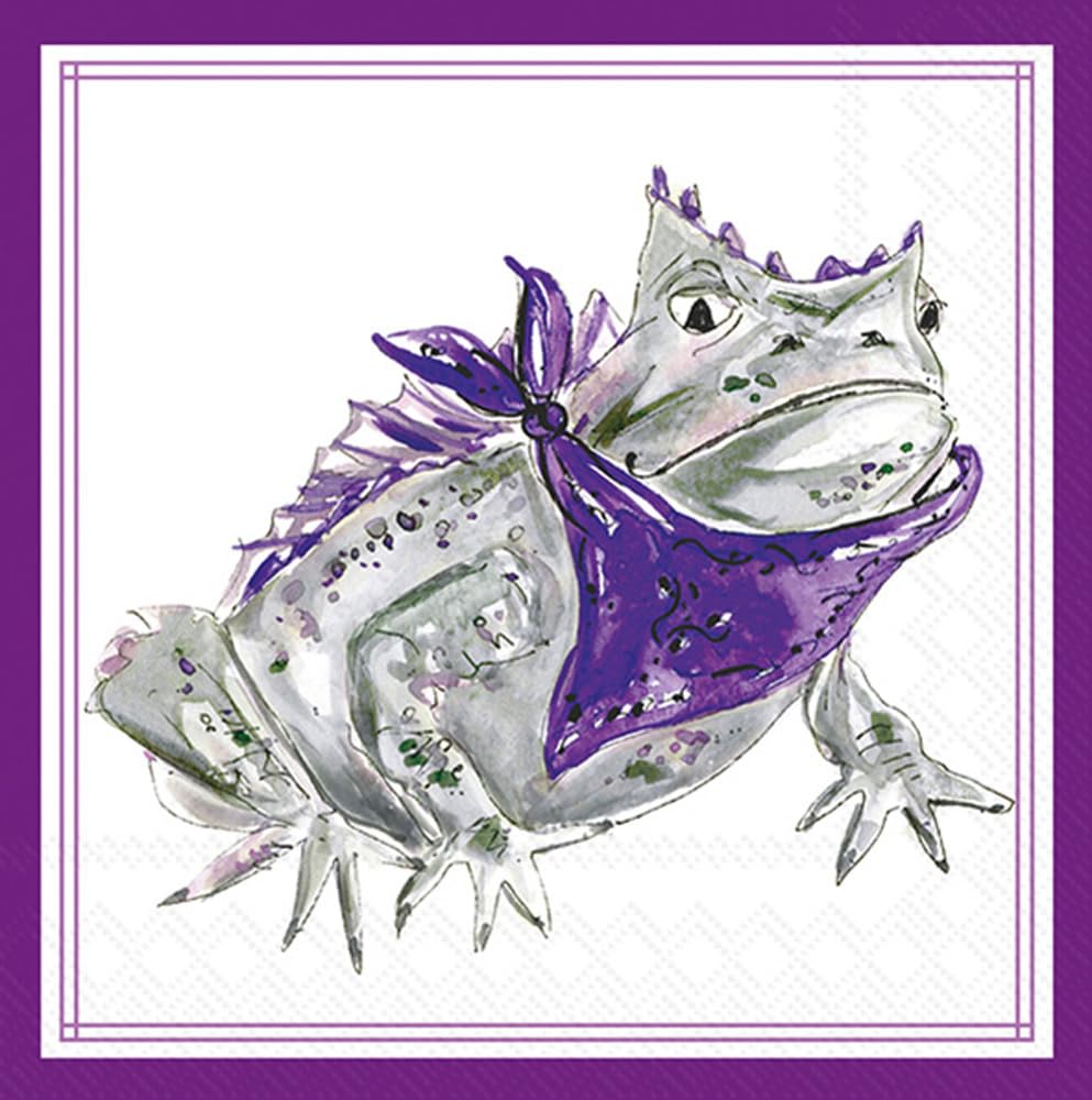 IHR Ideal Home Range Cocktail Napkins Rosanne Beck Hometown Pride Disposable 3-Ply Paper Party Napkin Pack, 5" x 5", Purple Horned Frog, 20-Count