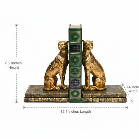 Comfy Hour Farmhouse Home Decor Collection Polyresin Solid Heavy Set of L/R Cheetah Art Bookends, 1 Pair, Gold