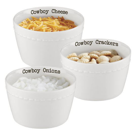 47th & Main Football Themed Ceramic Serveware, Chili Condiment Set, Cowboys