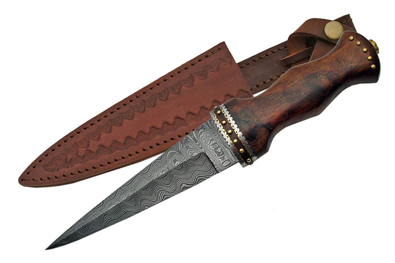 SZCO Supplies 12.5" Damascus Steel Sgian Dubh Scottish Dirk Knife, One Size, Brown (DM-1076)