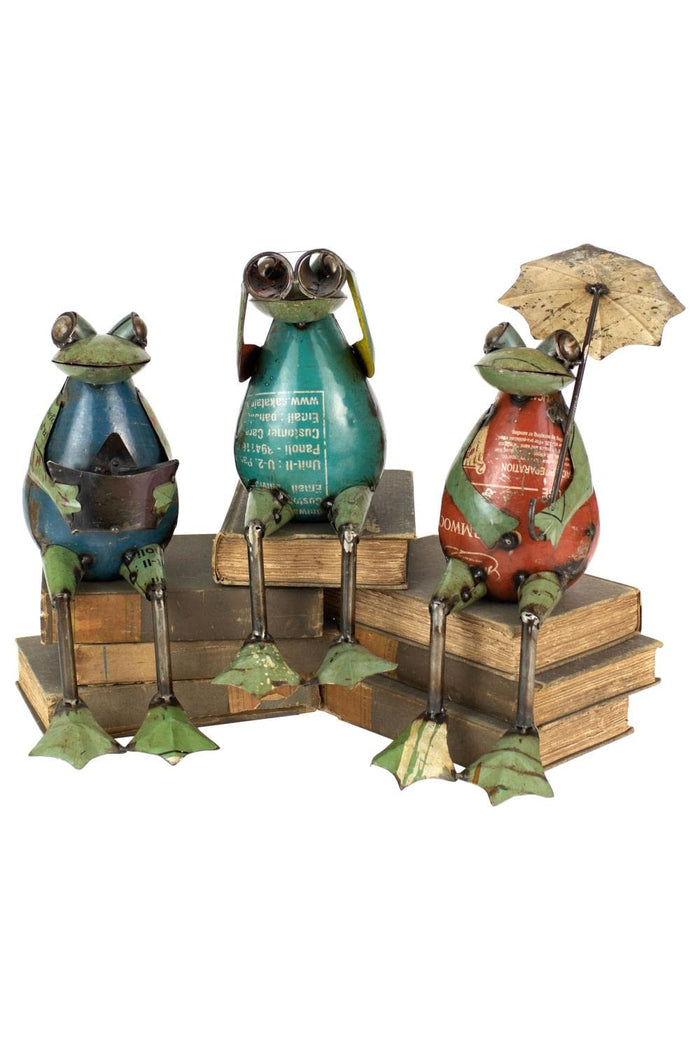 Kalalou Set of 3 Recycled Metal Frogs