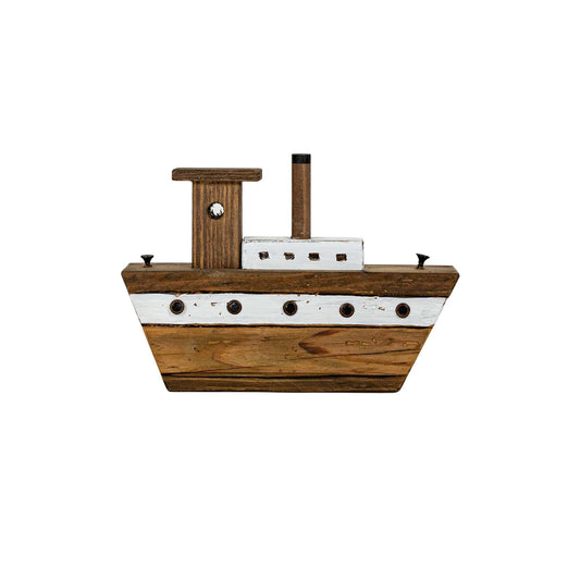 Foreside Home & Garden Tugboat Decorative Accent White Wood & Metal