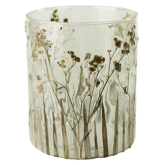 HomArt Medium Enameled Prairie Grass Hurricane Candleholder, 5-inch Height, Glass