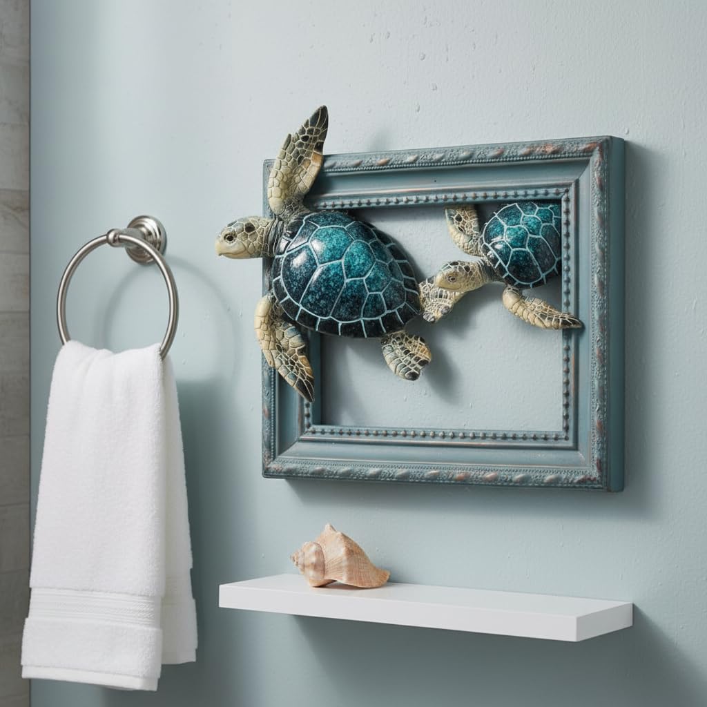 Comfy Hour Ocean Voyage with Sea Turtles Collection 7" Turtle Coastal Ocean Theme Wall Decorative Frame, Polyresin