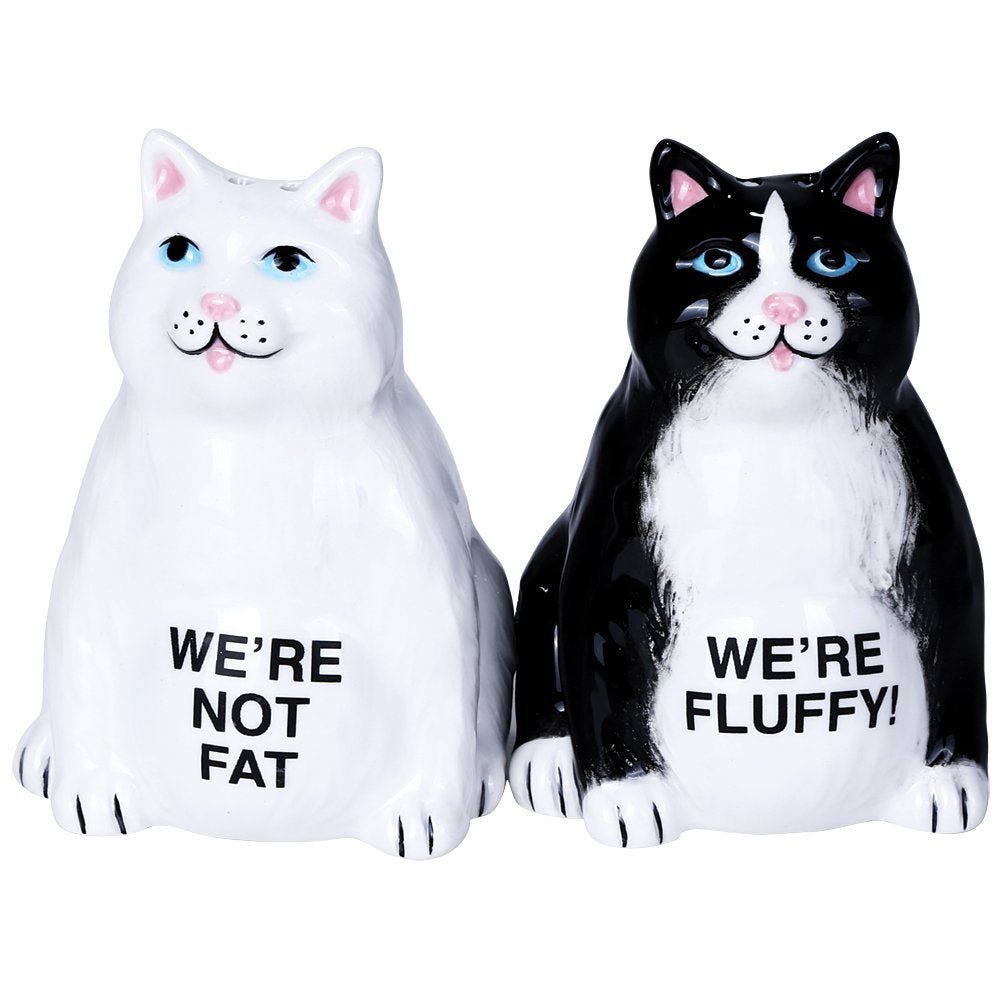 Pacific Trading Giftware Fluffy Fat Cats Ceramic Magnetic Salt and Pepper Shaker Set