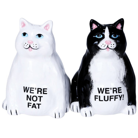 Pacific Trading Giftware Fluffy Fat Cats Ceramic Magnetic Salt and Pepper Shaker Set