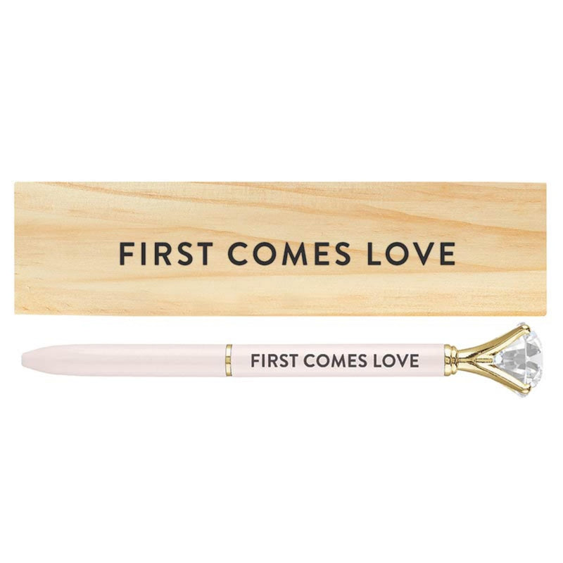 Santa Barbara Design Studio Wedding Gifts Gem Refillable Pen Wood Boxed Gift Set, 1-Piece, First Comes Love