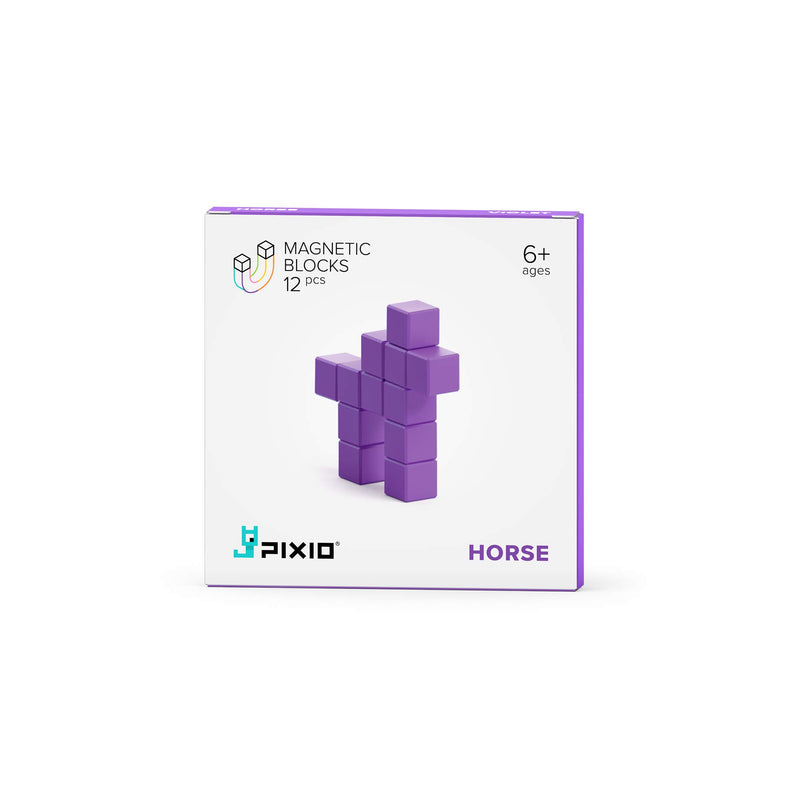 PIXIO Violet Horse Color Series Magnetic Blocks Construction Set 12pcs with Free App, Stress Relief Building Blocks, Fidget Toys, Pixel Art Desk Toy, Animals Figures