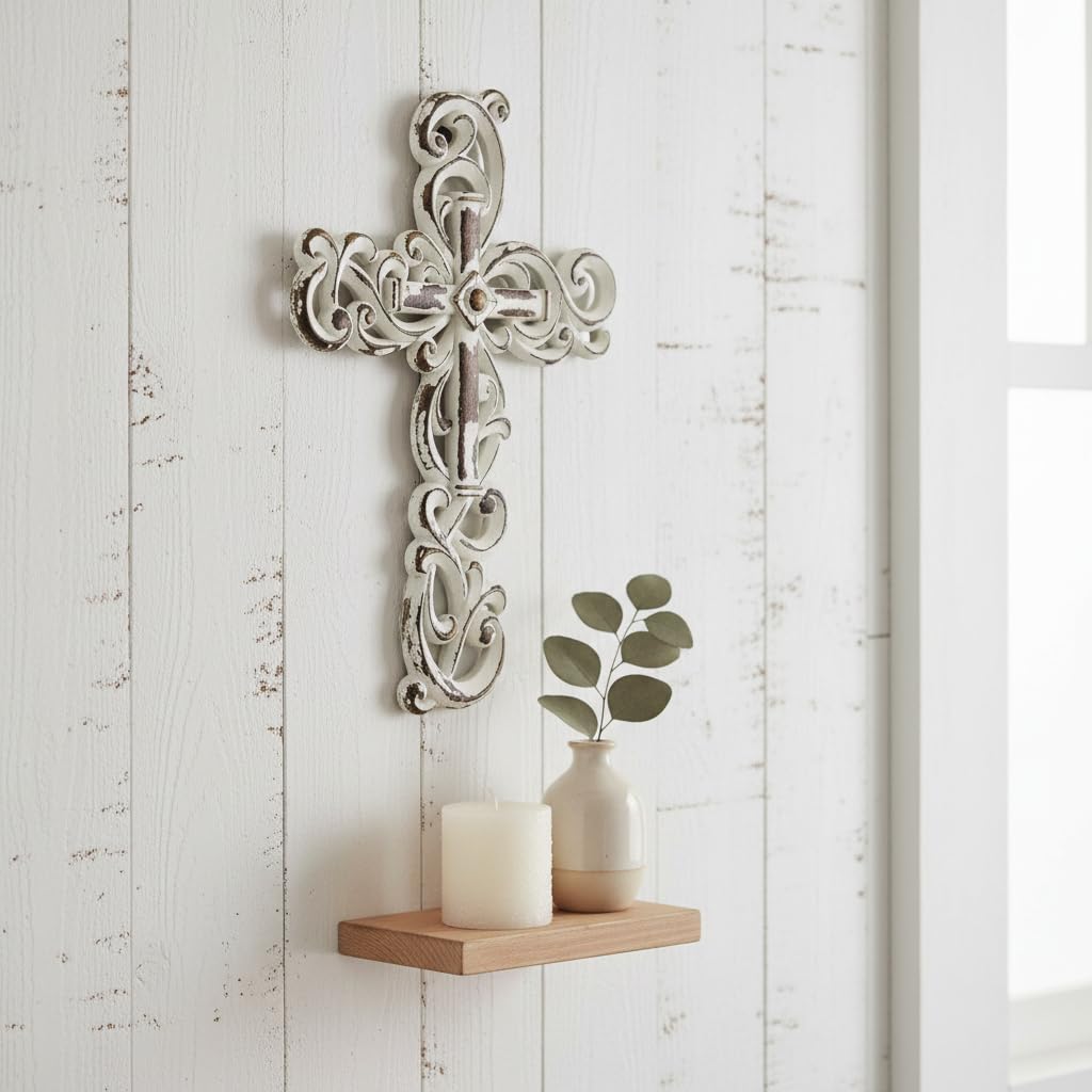 Comfy Hour Cross Wall Hanging, White Wall Cross Decor