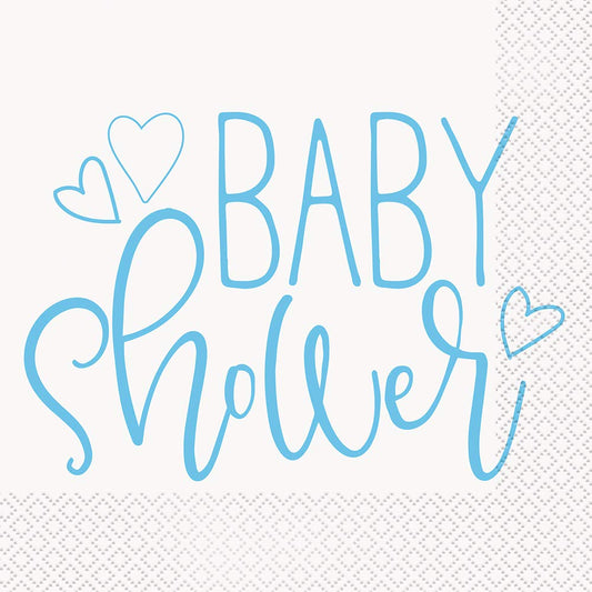 Unique Industries Blue Hearts Baby Shower Luncheon Napkins 6.5", 16 Ct.