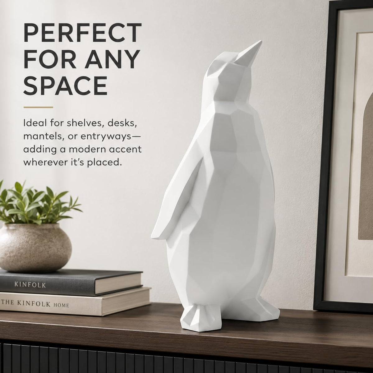 Comfy Hour Farmhouse Home Decor Collection 7" Penguin Tabletop Decorative Figurine, 3D Paper Folding Effect Finish, White, Polyresin (White)