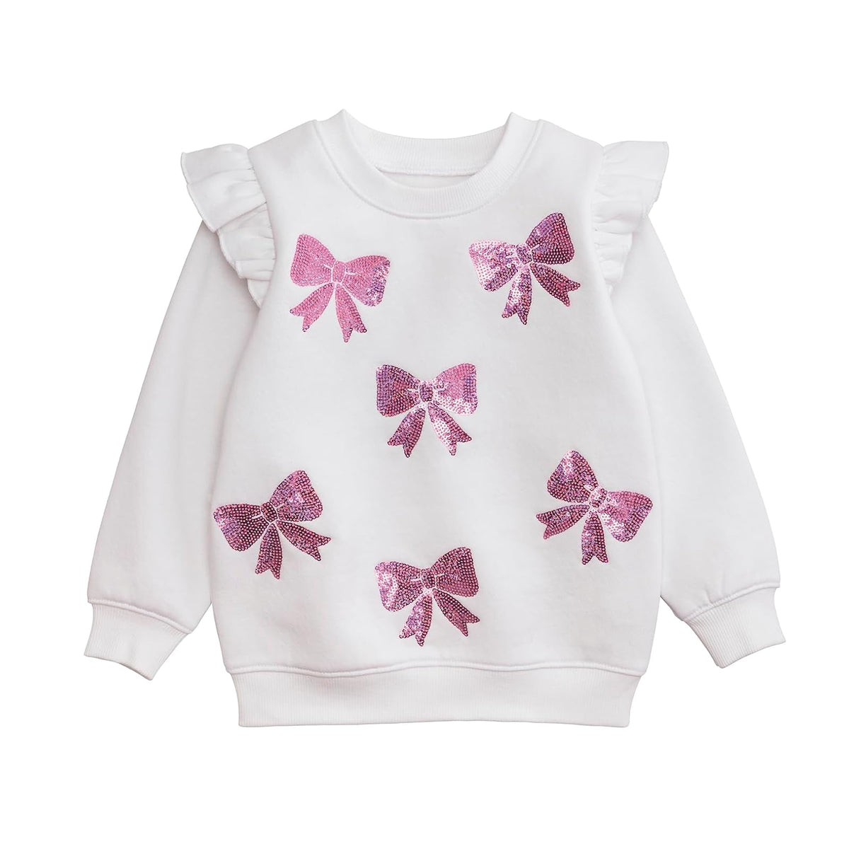 Mud Pie Sweatshirt, White, Kids Sequin Bow Sweatshirt