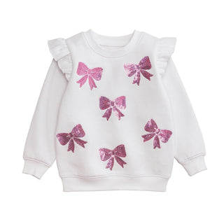 Mud Pie Sweatshirt, White, Kids Sequin Bow Sweatshirt