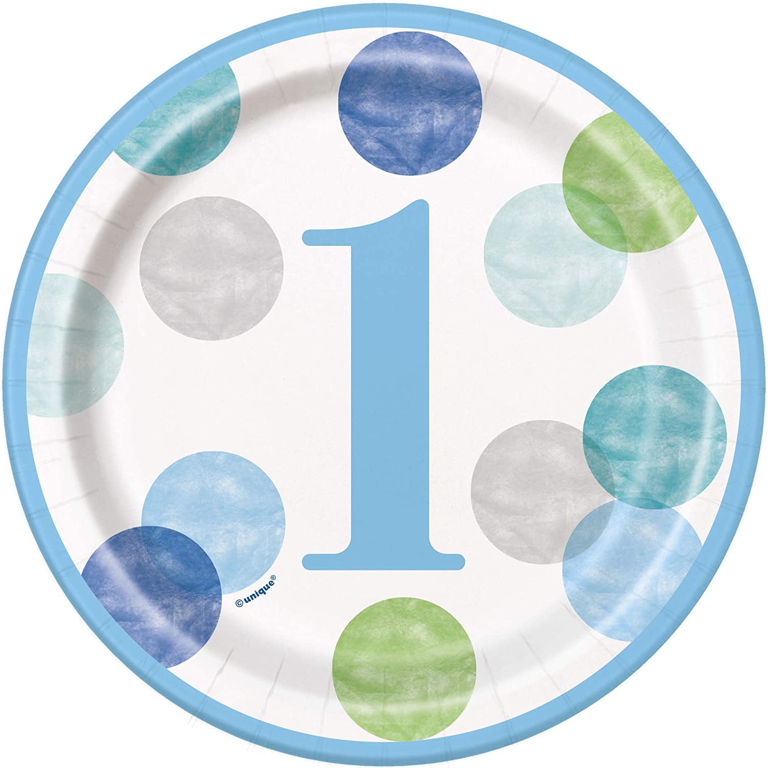 Unique Industries Blue Dots 1st Birthday Party Dessert Plates, 8 Ct.