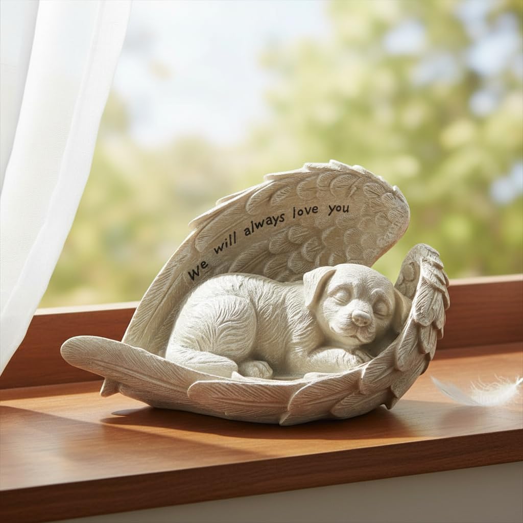Comfy Hour 8.2 Inch Dog Angel Statue, Sleeping Pet Memorial Figurine