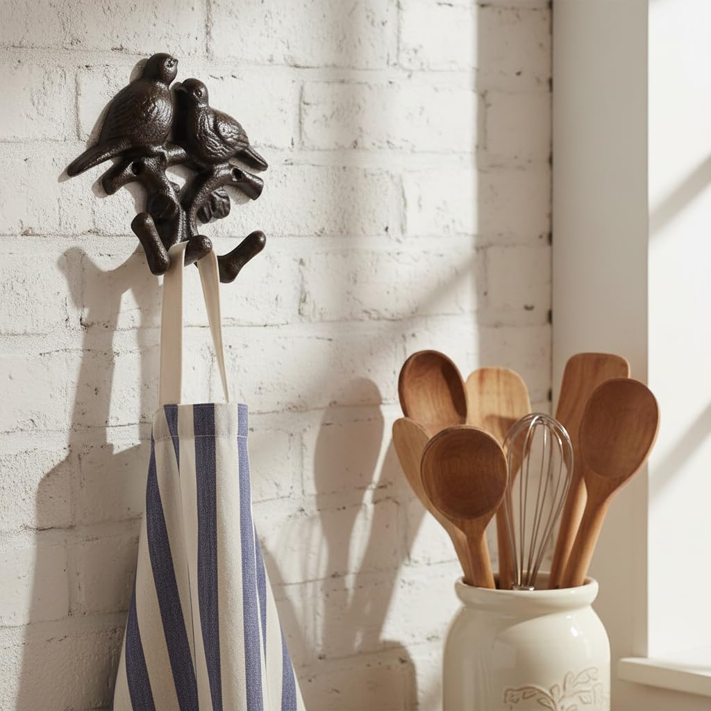 Comfy Hour 5.4 Inch Cast Iron Bird Wall Hook, Double Bird Design