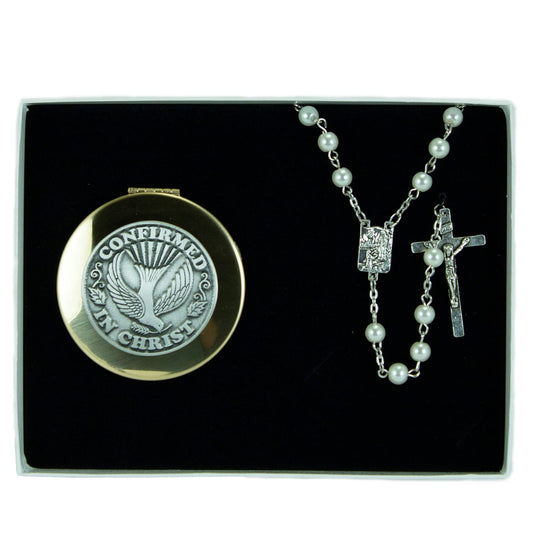 Cathedral Art CS123 Confirmation Pearl Rosary with Keepsake Box, Gift Set