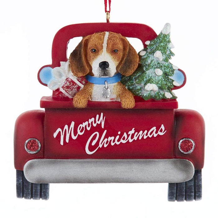 Kurt Adler A1940BE Beagle in Back of Truck Hanging Ornament for Personalization, 5-inch High, Resin
