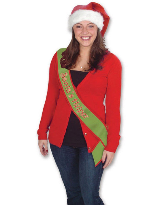 Beistle Holiday Santa's Helper Satin Sash Costume, One Size, Red/Green