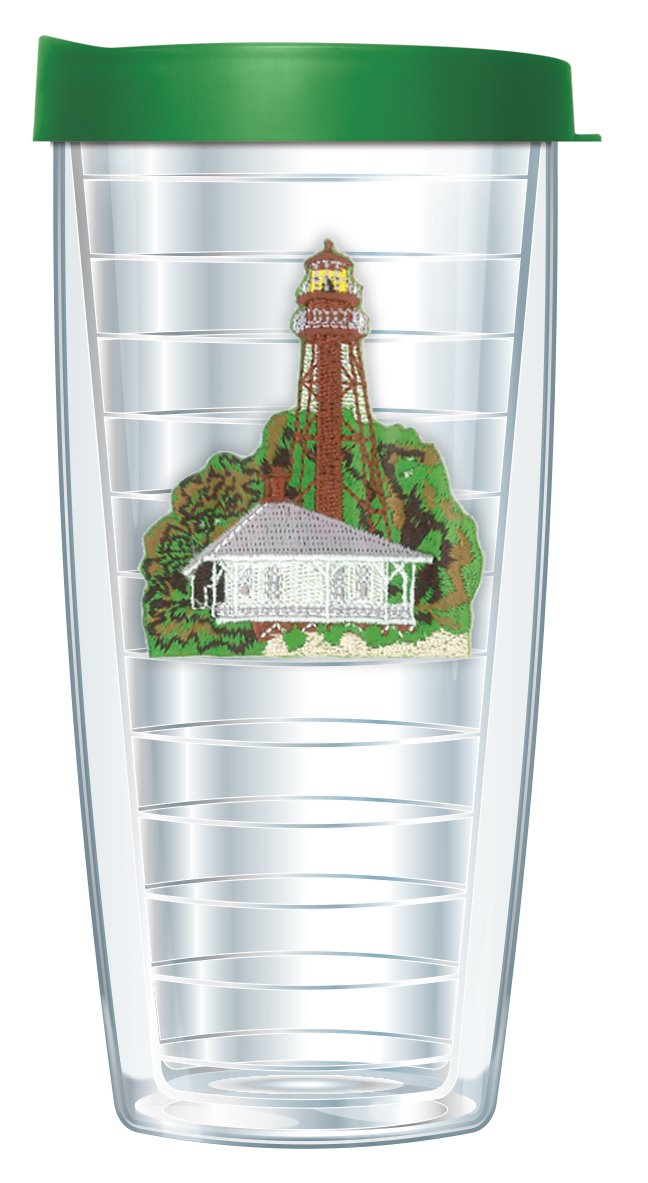 Signature Tumblers Sanibel Florida Lighthouse Emblem on Clear 22 Ounce Double-Walled Travel Tumbler Mug with Grass Green Easy Sip Lid