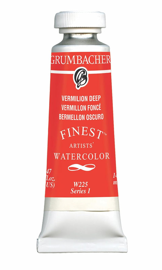Grumbacher Finest Watercolor Paint, 14 ml/0.47 oz, Vermillion Deep