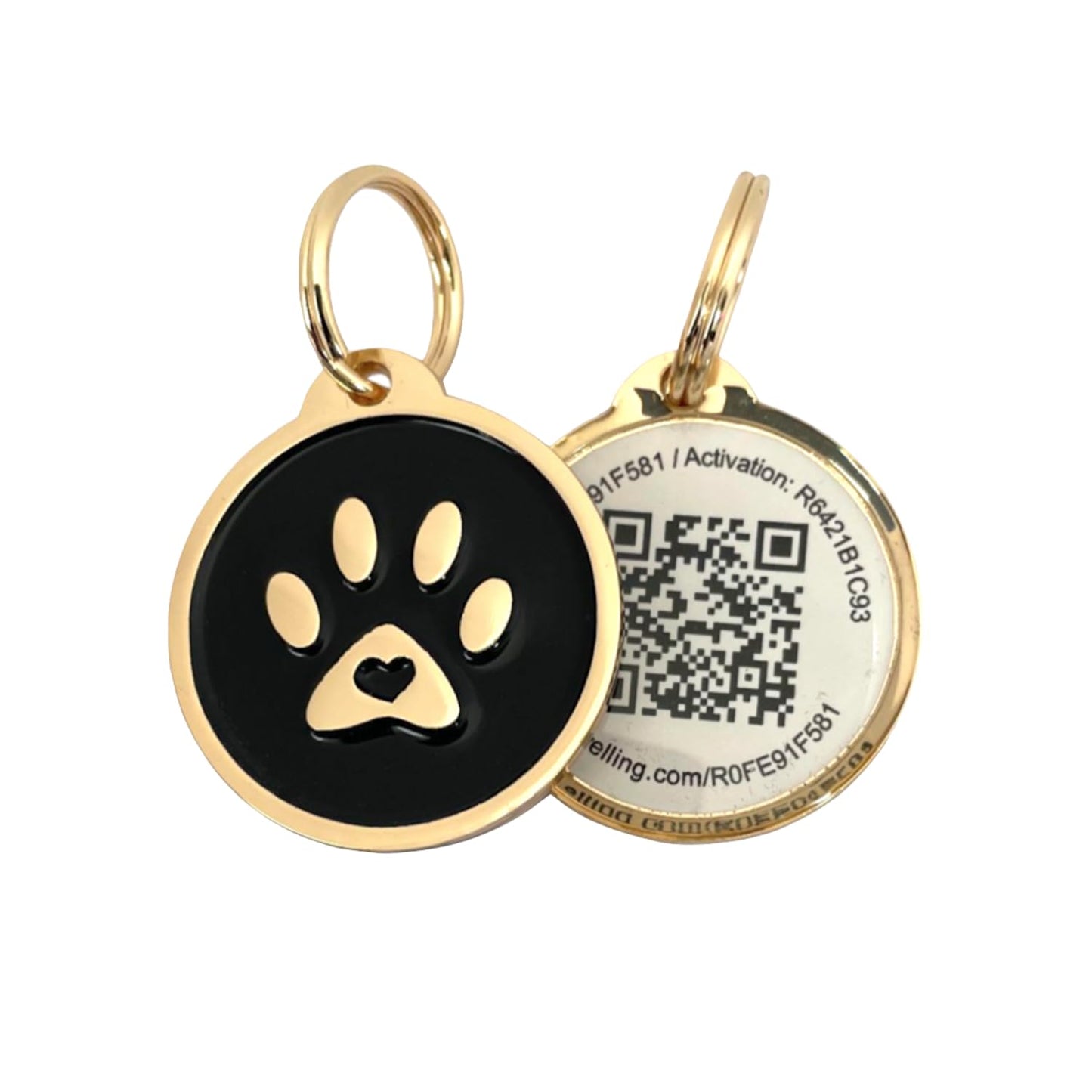 Pet Dwelling 2D QR Code Pet ID Tag - Dog Tags - Cat Tags - Online Pet Profile - Instant Email Alert of Scanned QR Tag Location(Gold Black Paw)
