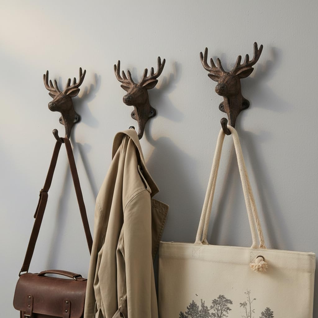 Comfy Hour Cast Iron Deer Single Key Coat Hook Clothes Rack Wall Hanger, Heavy Duty, Recycled