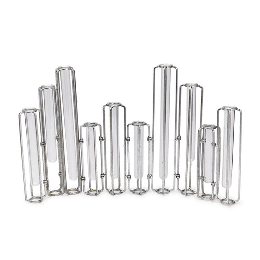 Two's Company Silver Lavoisier Set of 10 Hinged Flower Vase with Silver Finish - Metal/Glass
