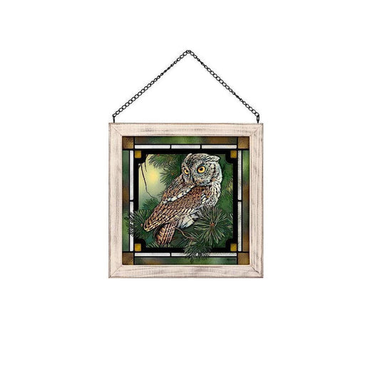 Wild Wings(WI) 5386497323 Screech Owl Stained Glass Art, 9-inch Square