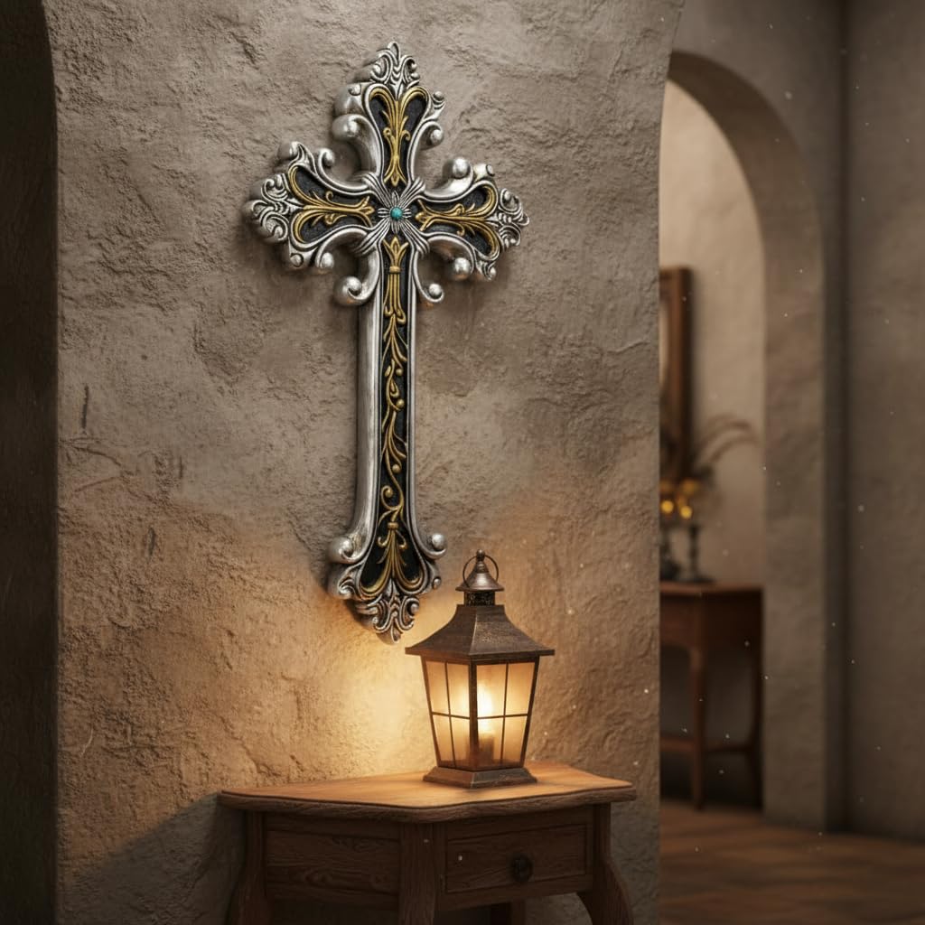 Comfy Hour Wall Art, 7.1"L x 1"W, Antique Silver and Gold with Turquoise-Colored