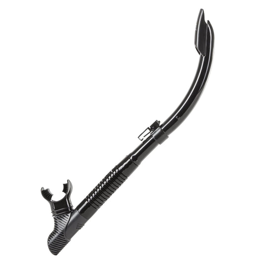 IST Semi Dry Snorkel with Flexible Tube, Splash Guard & Hypoallergenic Mouthpiece for Snorkeling & Scuba Diving — Black Silicone/Black