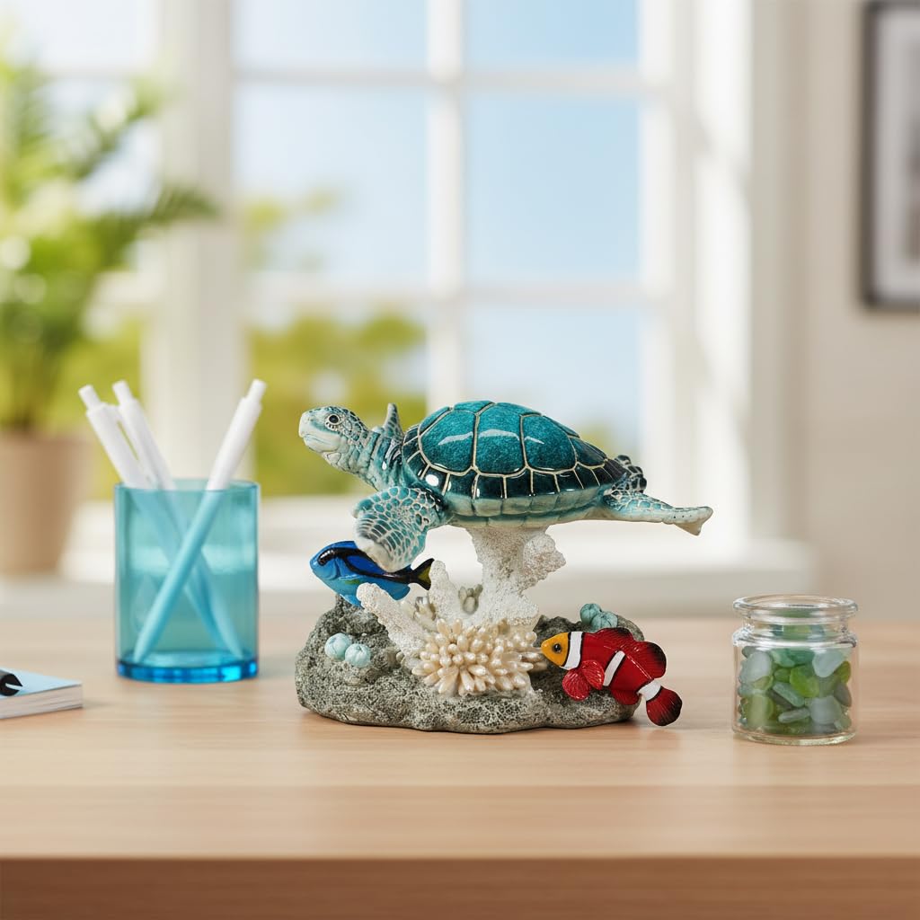 Comfy Hour Ocean Voyage With Sea Turtles Collection Resin 5" Marine Animals Coral Turtle Clownfish Desktop Decoration